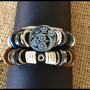 Brown Leather, Boho, Beaded, Adjustable, Bracelet